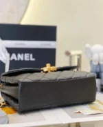 Chanel Handle Womans Black Leather Handbags Pebbled Leather 19cm - Image 5