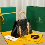 Goyard SAIGON Black Handbag With Wooden Handle 28cm - Image 9
