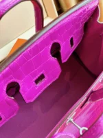 Hermes Birkin 25 Purple Genuine Crocodile Leather Palladium Hardware - Image 4