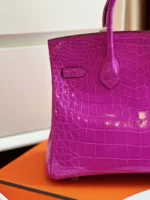 Hermes Birkin 25 Purple Genuine Crocodile Leather Palladium Hardware - Image 3