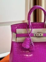 Hermes Birkin 25 Purple Genuine Crocodile Leather Palladium Hardware - Image 6