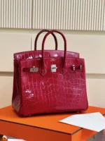 Hermes Birkin 25 Red Genuine Crocodile Leather Palladium Hardware - Image 2