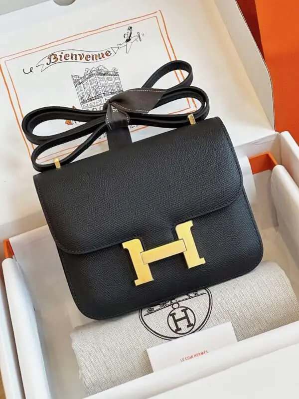 Hermes Constance Bag Epsom Gold Black Handbags 19cm