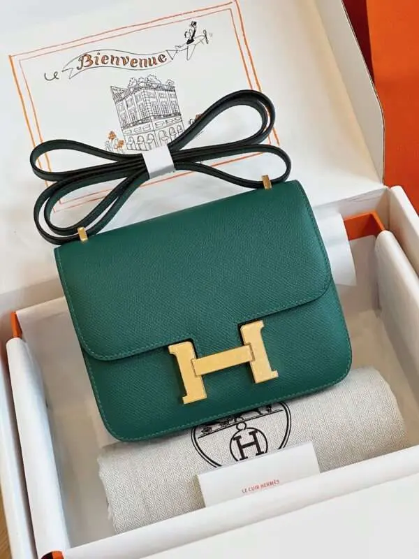 Hermes Constance Bag Epsom Gold Handbags Green 19cm