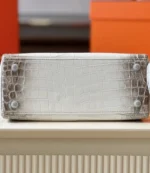 Hermes Kelly 25 Himalaya Albino Genuine Crocodile Leather Palladium Hardware - Image 8