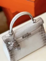 Hermes Kelly 25 Himalaya Albino Genuine Crocodile Leather Palladium Hardware - Image 10