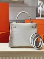 Hermes Kelly 25 Himalaya Albino Genuine Crocodile Leather Palladium Hardware - Image 5