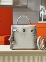 Hermes Kelly 25 Himalaya Albino Genuine Crocodile Leather Palladium Hardware - Image 3