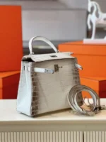 Hermes Kelly 25 Himalaya Albino Genuine Crocodile Leather Palladium Hardware - Image 4