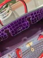 Hermes Birkin 30 Purple/Red Genuine Crocodile Leather Gold Hardware - Image 7