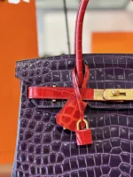 Hermes Birkin 30 Purple/Red Genuine Crocodile Leather Gold Hardware - Image 3
