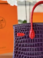 Hermes Birkin 30 Purple/Red Genuine Crocodile Leather Gold Hardware - Image 4