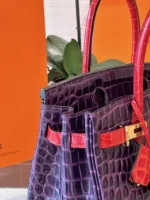 Hermes Birkin 30 Purple/Red Genuine Crocodile Leather Gold Hardware - Image 5