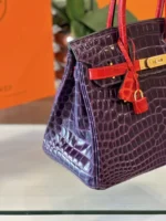 Hermes Birkin 30 Purple/Red Genuine Crocodile Leather Gold Hardware - Image 6