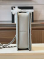 Chanel Boy Medium Handbags Grey Leather With Silver Lock 25cm - Image 3