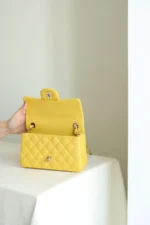 Chanel Classic Flap Mini Like Auth Handbag Womans Yellow 20cm - Image 4