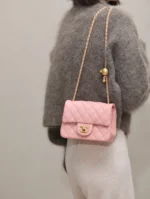 Chanel Classic Womans 11 Handbag Pink With Bag Handle Bell 18cm - Image 6