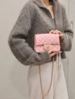 Chanel Classic Womans 11 Handbag Pink With Bag Handle Bell 18cm - Image 5