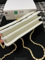 Chanel Woc Charm Handbags White Lizard Skin With Lock Pattern Bag 20cm - Image 3