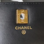 Chanel Handle Bag Lumpy Skin Handbags Black With Lock Gold 19cm - Image 7