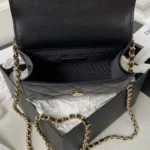 Chanel Woc Pearl Handle Plated Handbags Black Leather With Lock Gold 11.5×14.5×5.5cm - Image 6