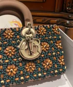 Dior D-Joy Medium Handbag With Beaded Pattern Like Auth 26cm - Image 5