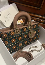 Dior D-Joy Medium Handbag With Beaded Pattern Like Auth 26cm - Image 7