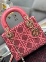 Tui Xach Dior Lady Mau Hong Sieu Cap Dinh Hat Cuom 17x15x7cm 6