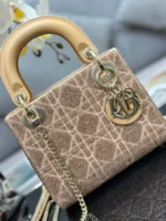 Dior Lady Super Yellow Beaded Handbag 17x15x7cm - Image 6