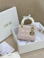 Dior Lady Mini Handbag for Women Pink Cowhide Like Auth 18cm - Image 7