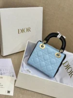 Dior Lady Mini Handbag for Women Ice Blue Super Quality Cowhide 18cm - Image 6