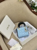 Dior Lady Mini Handbag for Women Ice Blue Super Quality Cowhide 18cm - Image 7