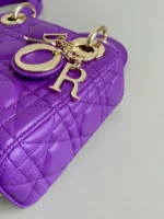 Dior Lady Mini Super Quality Women's Handbag Purple Cowhide 17cm - Image 4