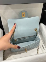 Chanel Classic Bell Bag Handbag Sheepskin Blue Like Auth Lock Gold 20cm - Image 2