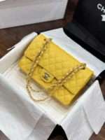 Chanel Classic Sheepskin Yellow Womans Handbags Like Auth 23cm - Image 9