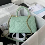 Chanel Coco Pastel Blue Handbags With Lock Gold 24cm - Image 7