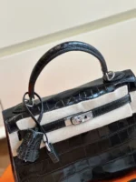 Hermes Kelly 28 Black Genuine Crocodile Leather Palladium Hardware - Image 2