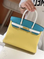 Hermès Lime, Bleu de Galice and Gris Perle Chèvre Tri-Color HSS Birkin 25 Brushed Gold Hardware - Image 6