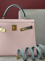 Hermes Kelly 25 Rose Sakura & Gris Perle Chèvre Epsom Leather Gold Hardware - Image 4
