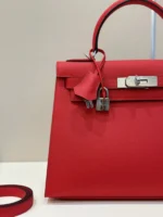 Hermes Kelly 28 Red Epsom Leather Palladium Hardware - Image 3