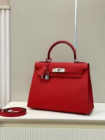 Hermes Kelly 28 Red Epsom Leather Palladium Hardware - Image 6