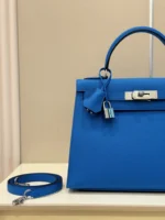 Hermes Kelly 28 Blue Electric Epsom Leather Palladium Hardware - Image 6