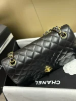 Chanel Classic Lock Gold With Black Wrinkled Skin Like Auth Handbags 25cm - Image 6