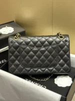 Chanel Classic Lock Gold With Black Wrinkled Skin Like Auth Handbags 25cm - Image 4
