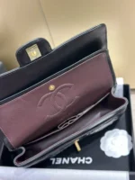 Chanel Classic Lock Gold With Black Wrinkled Skin Like Auth Handbags 25cm - Image 5