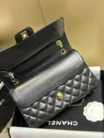 Chanel Classic Lock Gold With Black Wrinkled Skin Like Auth Handbags 25cm - Image 7