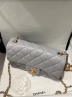 Chanel Classic Womans Smooth Leather Grey Like Auth Handbags 20cm - Image 2