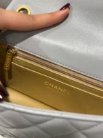 Chanel Classic Womans Smooth Leather Grey Like Auth Handbags 20cm - Image 7