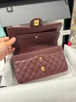 Tui Xach Nu Chanel Classic Mau Do Man Khoa Vang Like Auth 25cm 3