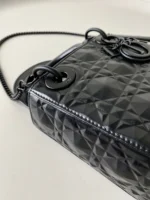 Dior Lady Matte Like Auth Women's Handbag Black Diamond Pattern 17cm - Image 8